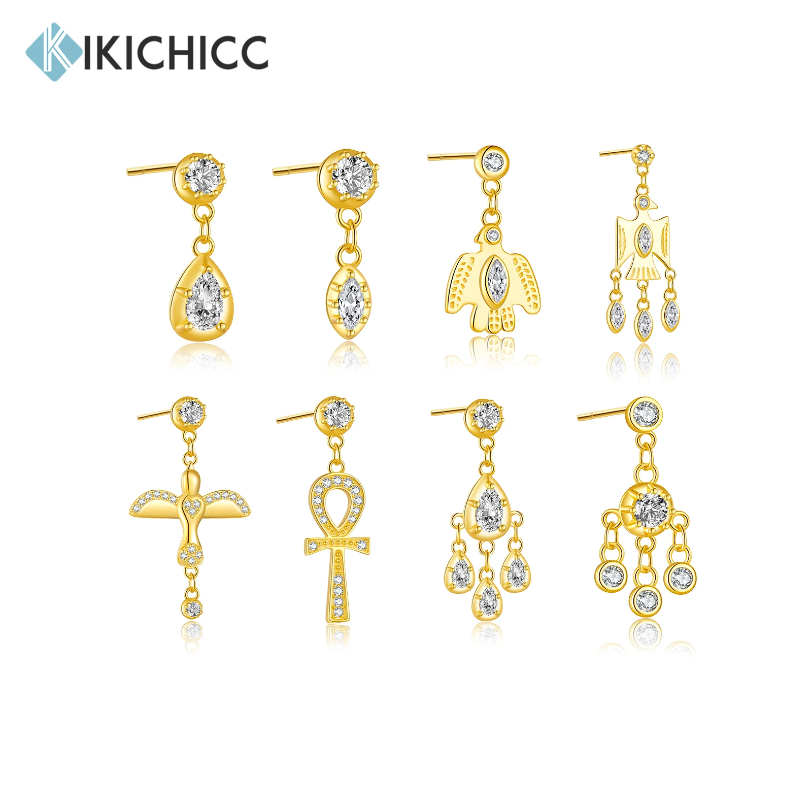 KIKICHICC 925 Sterling Silver Gold Chain Zircon Pear Drop Earring Clips Rock Punk Pendientes Luxury Fine Jewelry 2023 Silver Pin