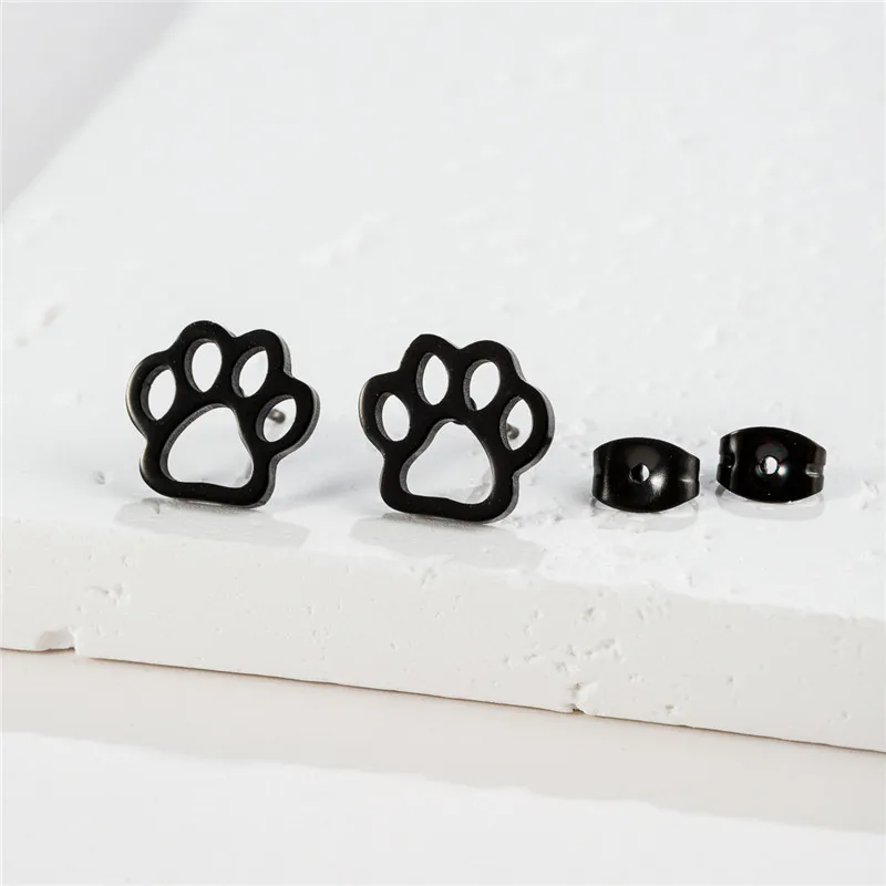 4Pairs/Lot Lovely Stainless Steel Dog Paw Stud Earrings for Women Everyday Jewelry Fashion Animal Cat Footprint Earing Accessory