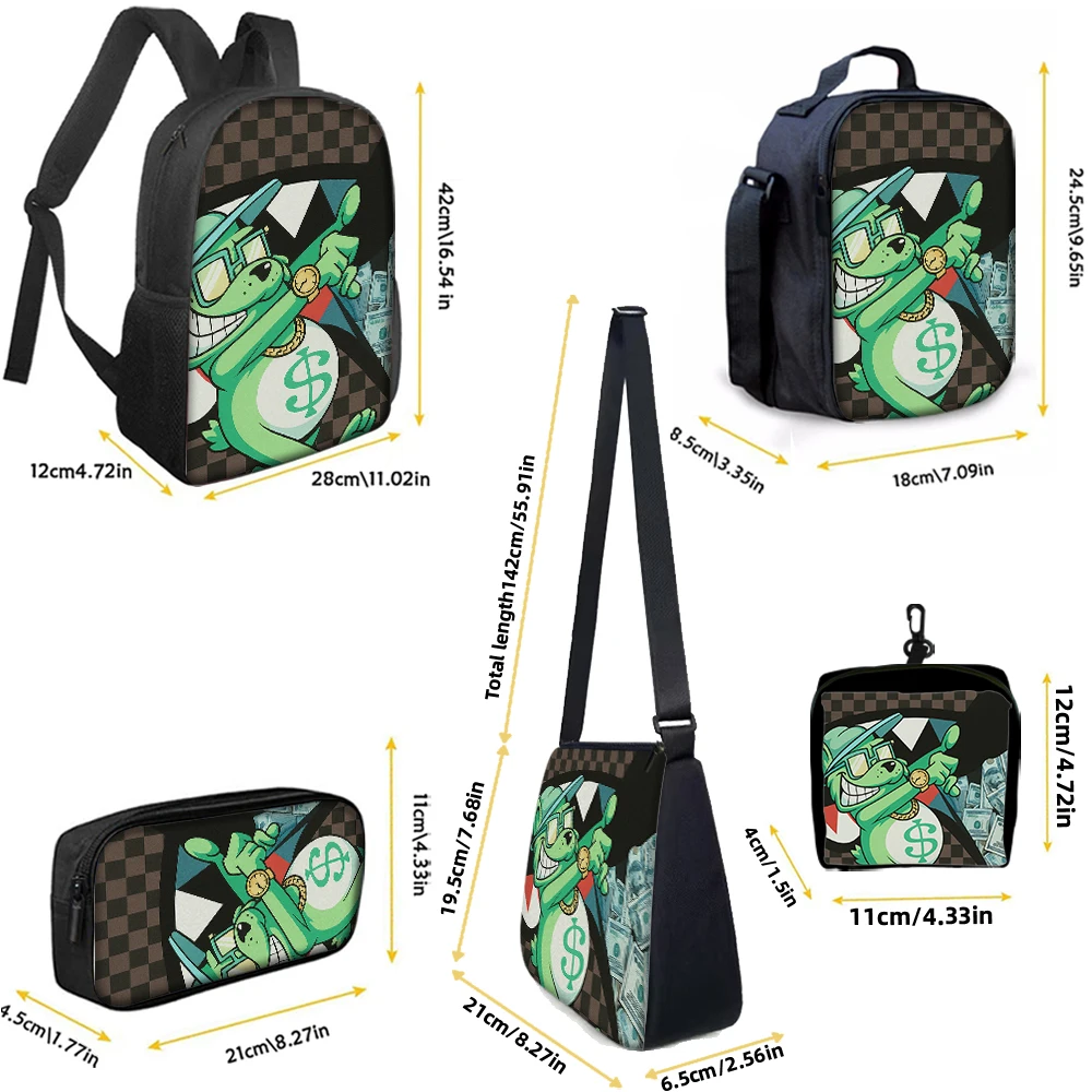 1/2/3/4/5PCS Trendy Shark Graphic Backpack Set | Perfect for School & Daily Adventures