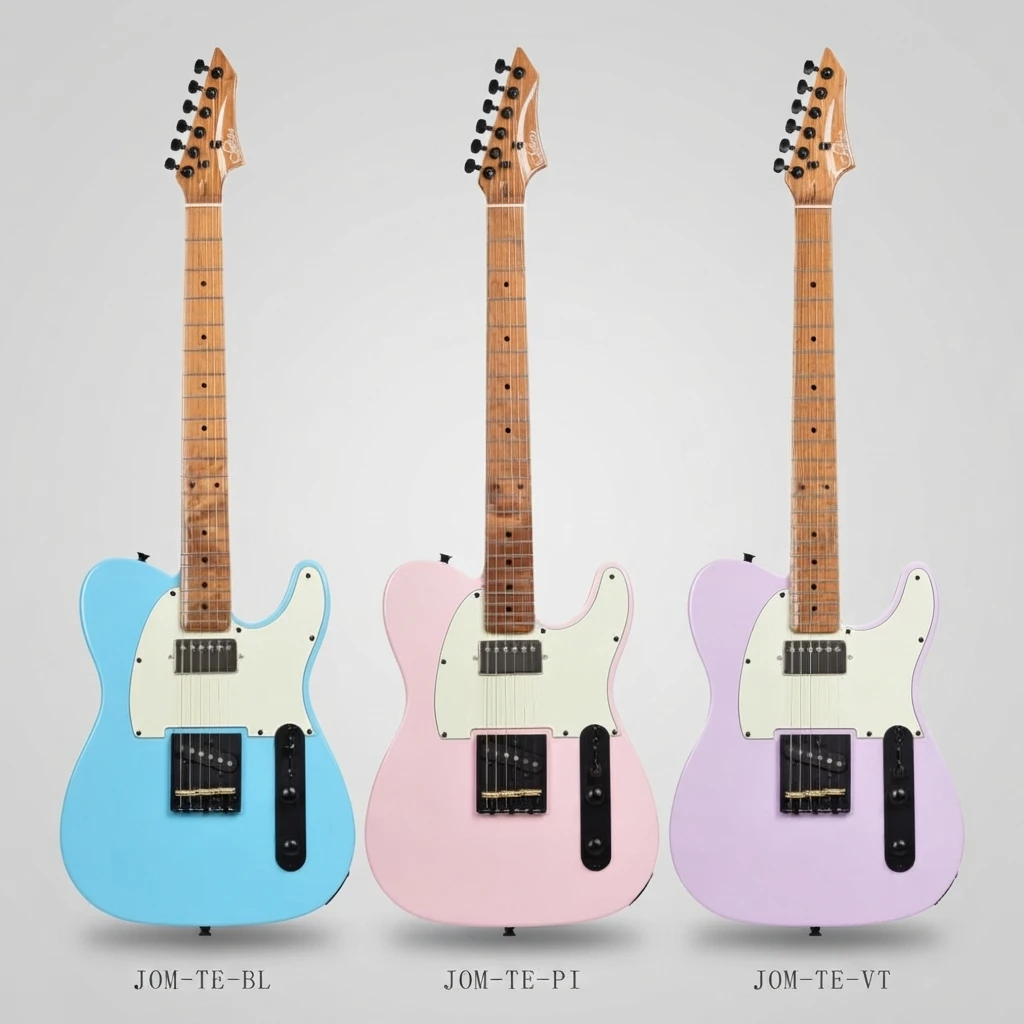 Telecaster Style Guitar, HS Pickups, Maple Neck, 3 Color Options Blue Pink Purple, White Pickguard, Black Hardware for Beginners