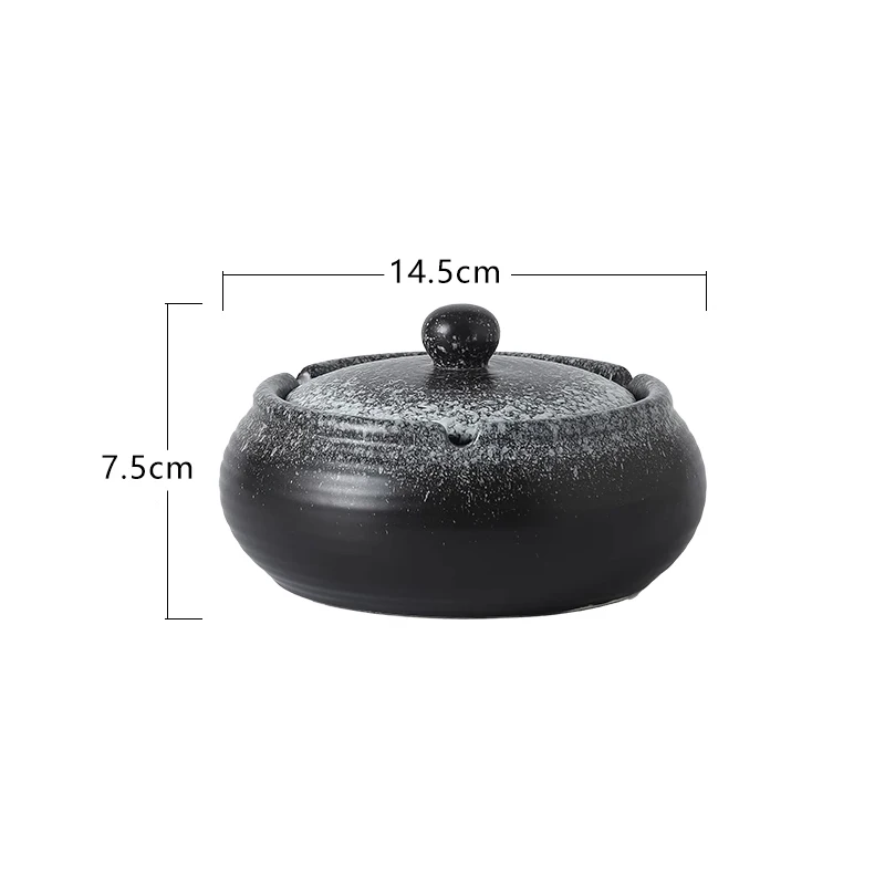 Retro Ceramic Ashtray with Cover Anti-ash Flying Round Cigarette Butts Cylinder Home Decoration Accessories Ceramic Ashtray