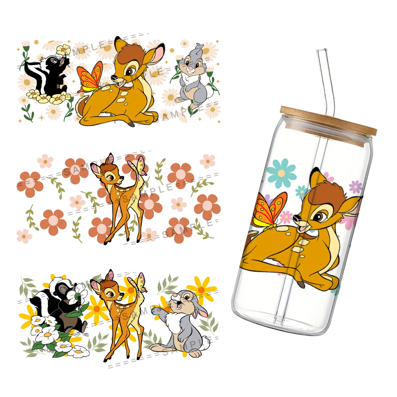 Disney Bambi UV DTF Cup Wrap for 16Oz Libbey Glass Can DIY Transfer Sticker Bambi Deer