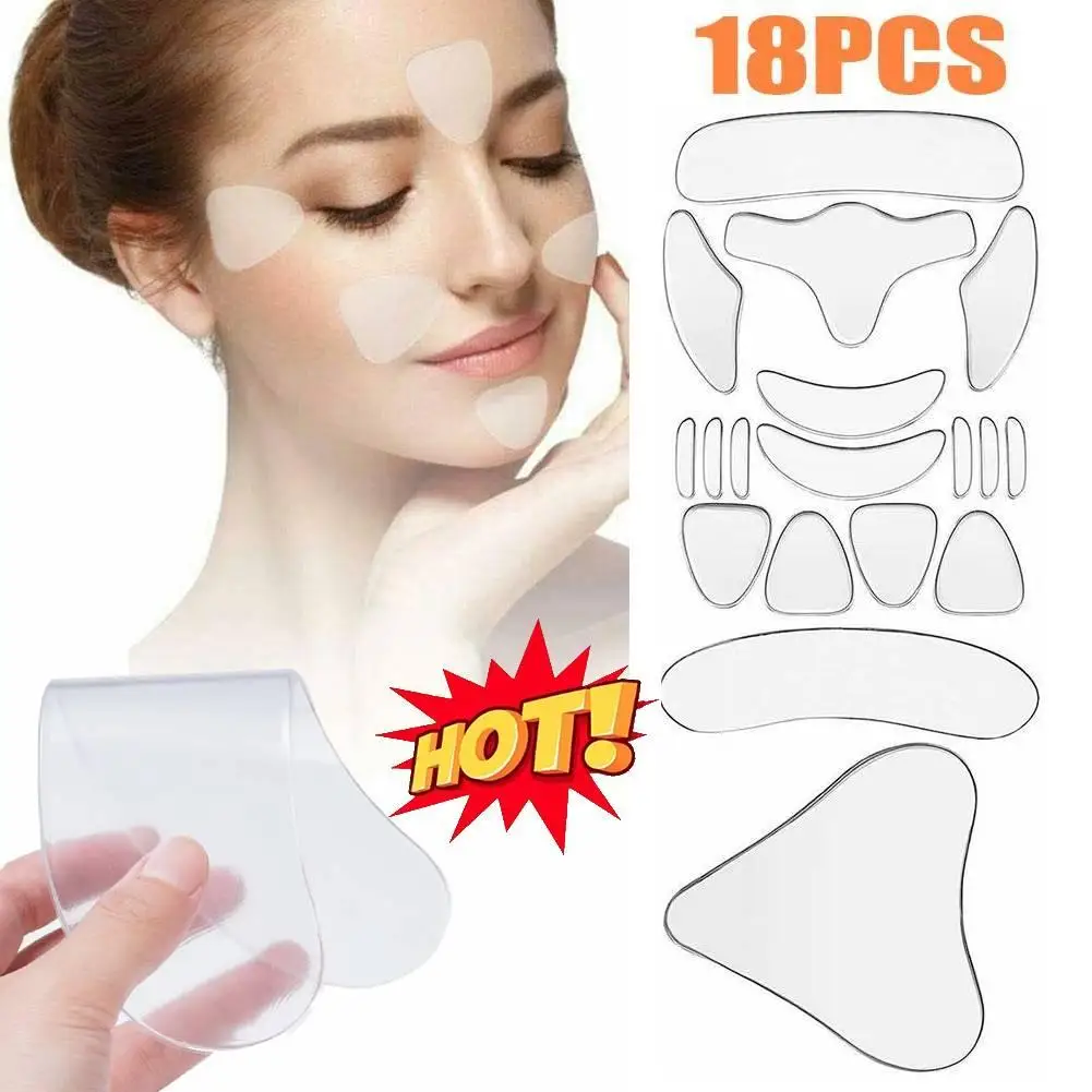 18pcs Reusable Silicone Patches Wrinkle Removal Sticker Anti Rimpel Pads Silicone Face Forehead Neck Eye Sticker Skin Care