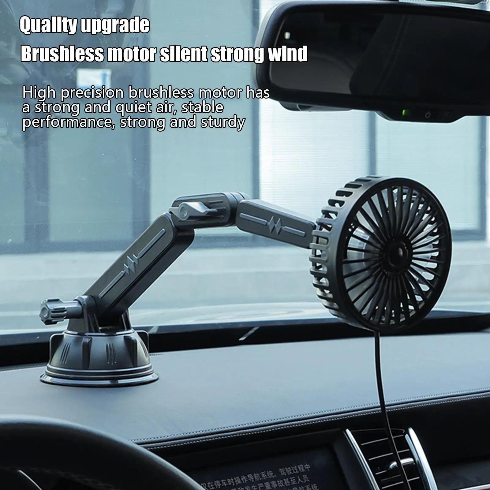 مروحة سيارة صغيرة، مبرد شفط خفيف الوزن للمركبة، مروحة قابلة للتعديل 3 سرعات مع رأس دوار للسفر والتخييم في السيارة #2
