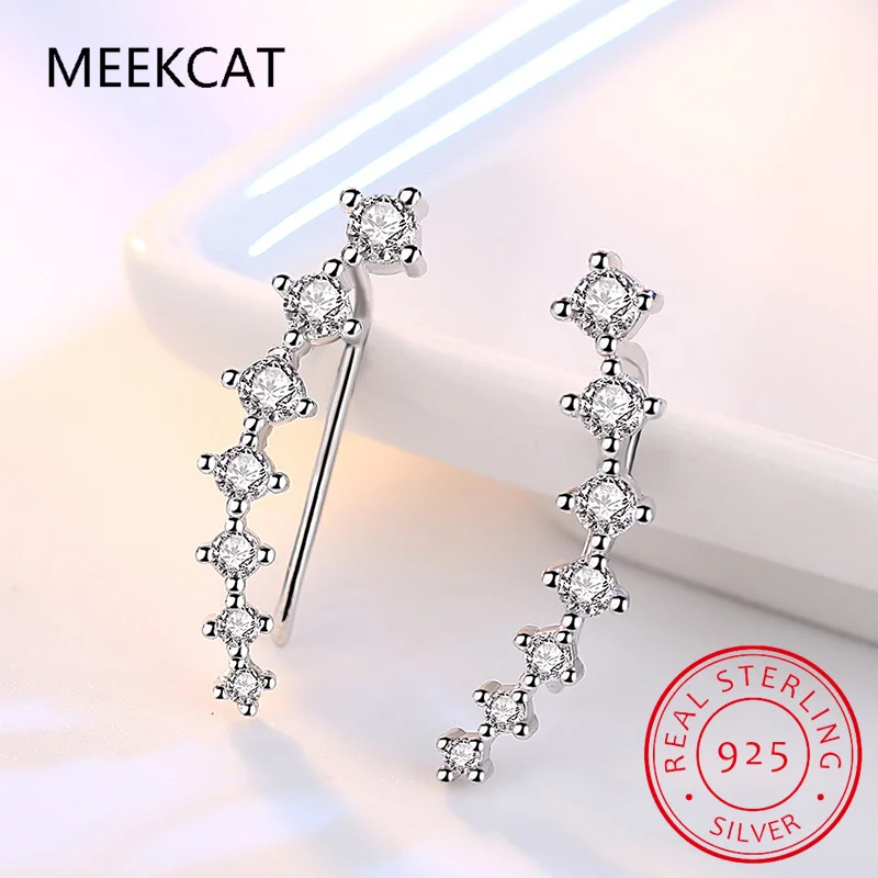 925 Silver Full Moissanite Earrings Climber 7 Star Crawler Stud Ear Cuff for Women Black White Moissanite Jewelry Gifts