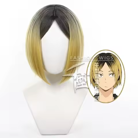 Anime Haikyuu!! Kenma Kozume Cosplay Wig Yellow Black Hair alloween Christmas party Wigs + Wig Cap