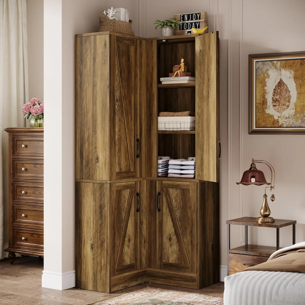 Estantería esquinera grande de madera en forma de L de 5 niveles de 71 pulgadas de alto con puertas para almacenamiento