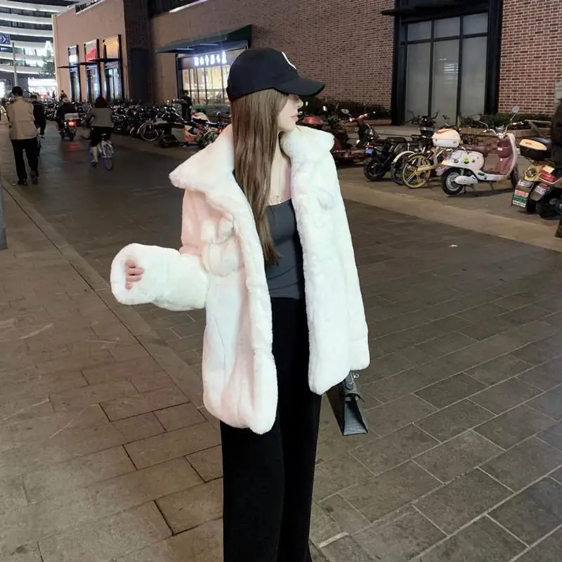 2023 Autumn/Winter New Korean Version Imitation Rex Rabbit Fur Grass Coat Women's Mid Length Loose Thickened Lamb Plush Coat