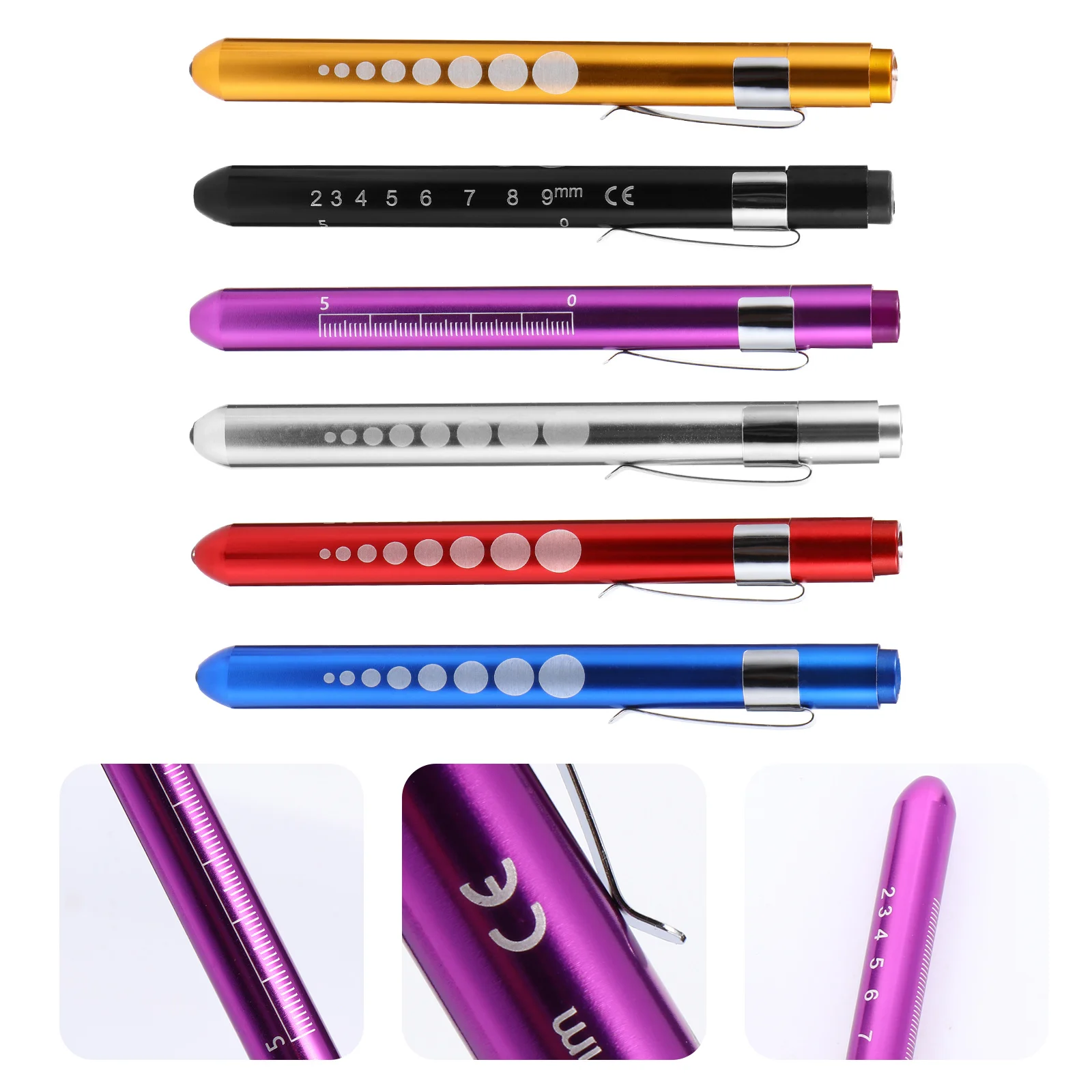 

6Pcs LED Alloy Housing Pen Shape Clip Small Size Portable Pupil Gauge Ruler Measurement Tool LED
