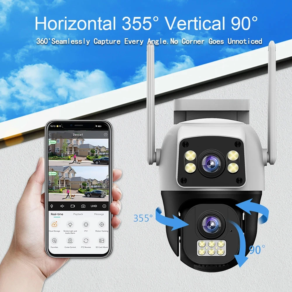 V380 PRO 8MP Dual Lens Camera 4K Outdoor WIFI 4G IP Surveillance Camera Built-in Battery Human Detection CCTV