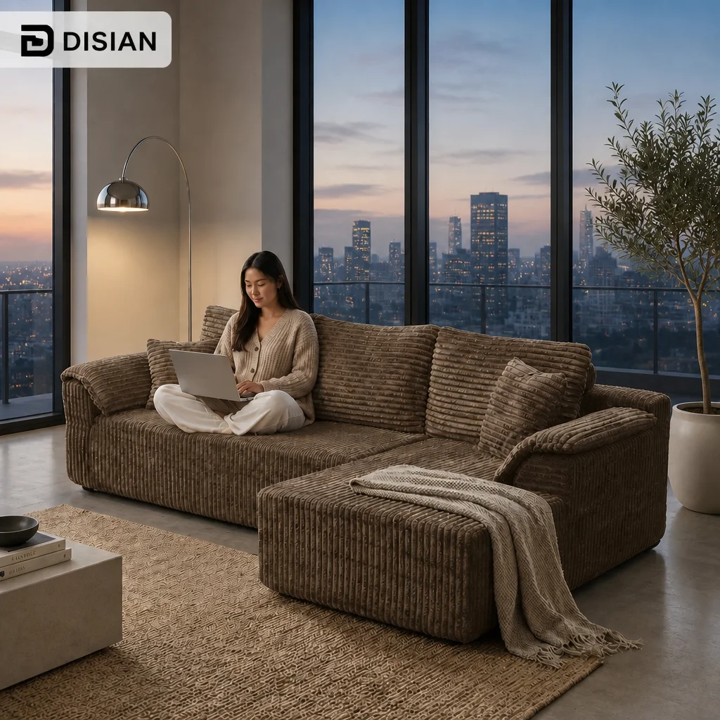 DISIAN Upholstered Compressed Sofa Couch Living Room Sofas Boneless L-Shaped Sofa Bed in a Box