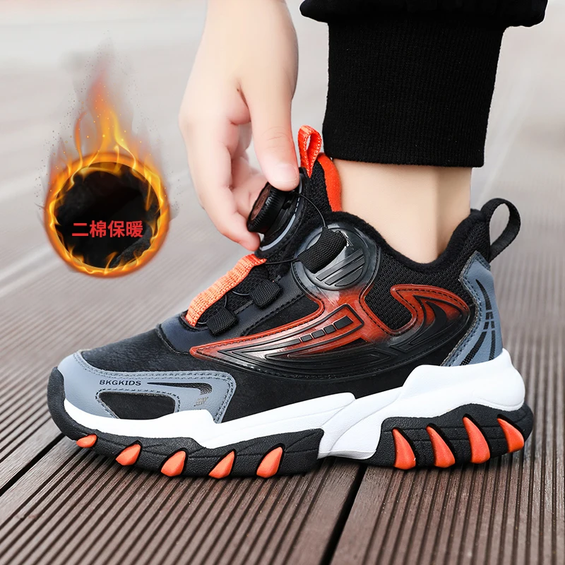 Winter New Rotating Buckle Sneaker Boys Girls Plush Warm Shoes Outdoor Fashion Running Shoes Teenagers Anti slip Wear Resistant