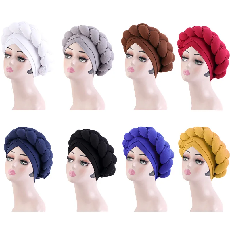 

Exaggerated Braids Turban Cap for Women African Geles Wedding Party Headwear Bonnet Headband Hat Muslim Hijab Head Wrap Headgear