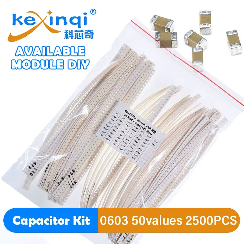 

FreeShipping 0603 SMD Capacitor Assorted Kit ,50values*50pcs=2500pcs 1PF-10UF Samples Kit Electronic DIY Pack Ceramic Capacitor