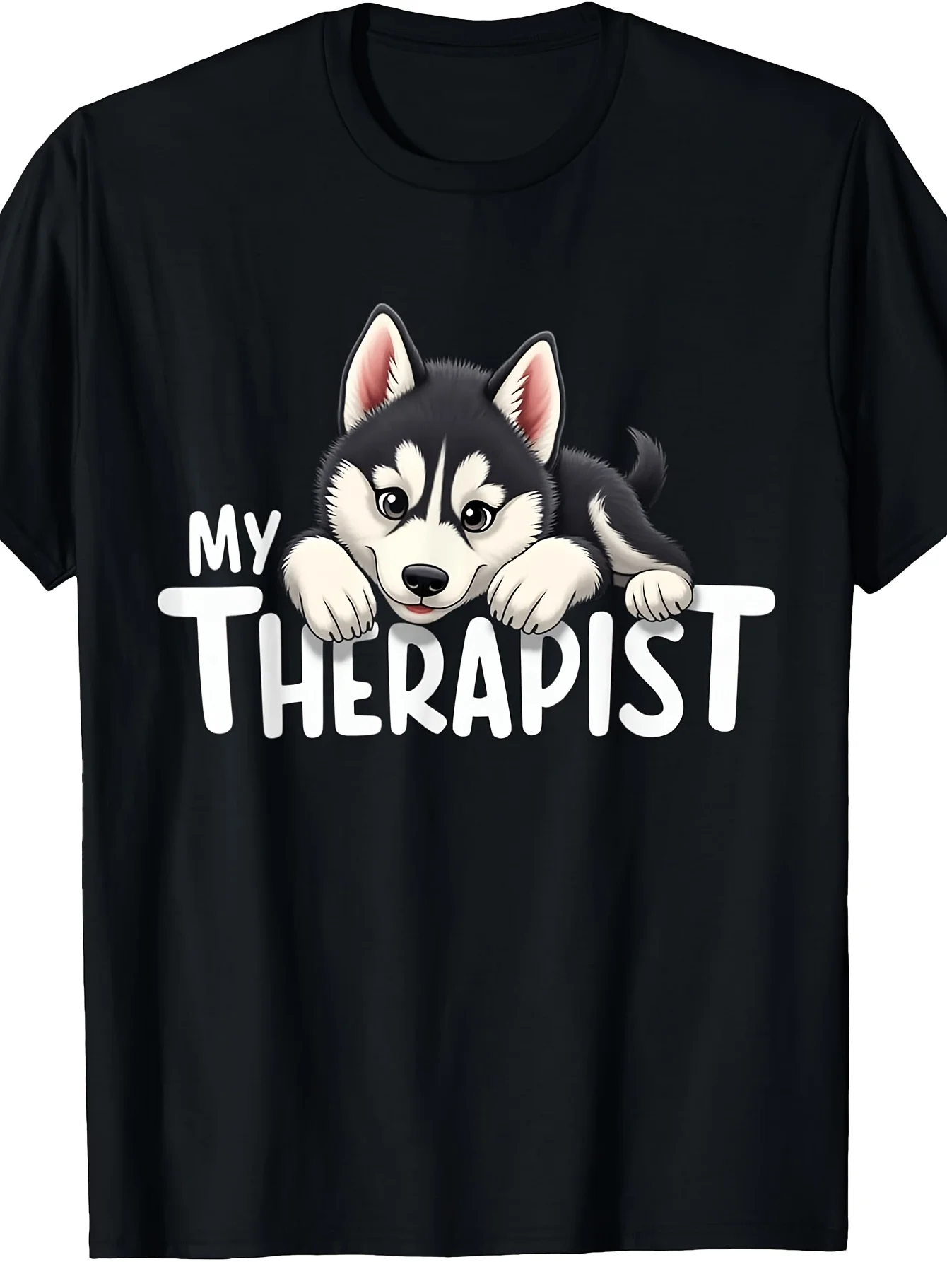 Siberian Husky Puppy T-Shirt - Funny Husky Dog Graphic Retro Round Neck Tee Suitable for - Casual Wear, Machine Washable Husky Lover Apparel for, Siberian Husky Owner Gift