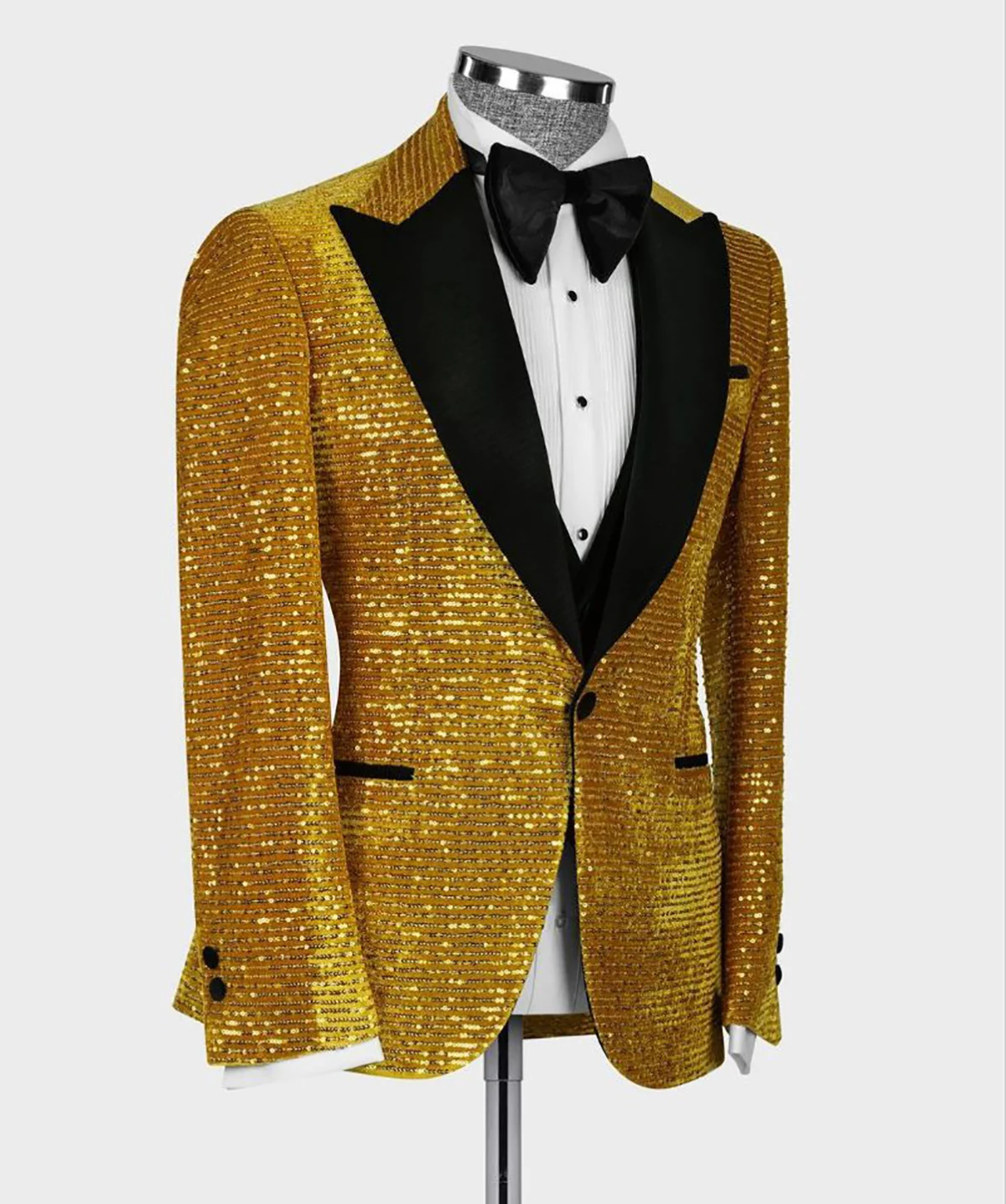 Blazer de lantejoulas dourado masculino, lapela pico, ajuste fino, jantar do noivo, traje formal de negócios, smoking de casamento, homem, 2 peças