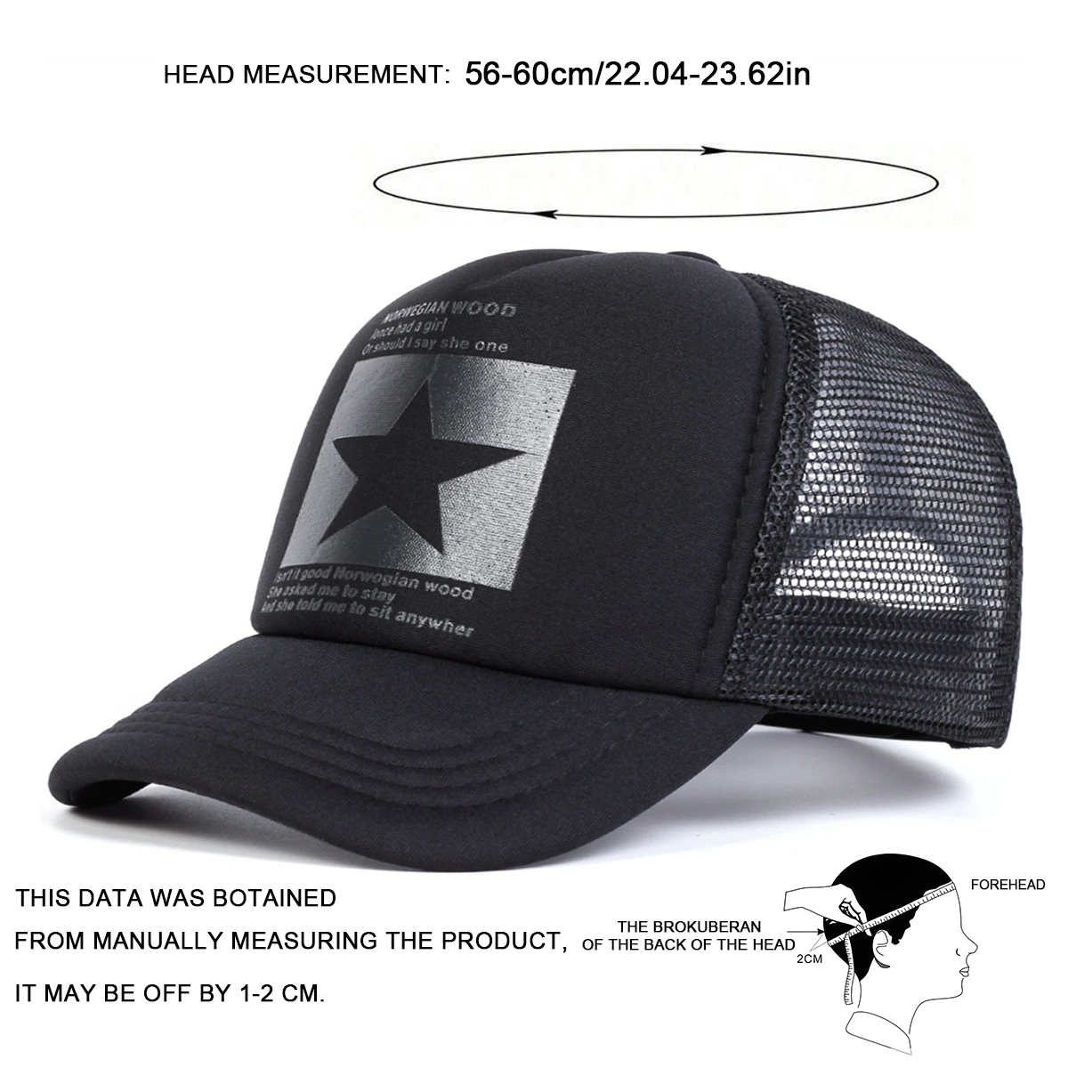 Unis Baseballkappe mit fünfzackigem Stern-Aufdruck, Frühling und Sommer, atmungsaktive Netzkappen für Männer und Frauen, Outdoor-Sonnenschutzhut, verstellbarer Wild-Hut – Detail 12