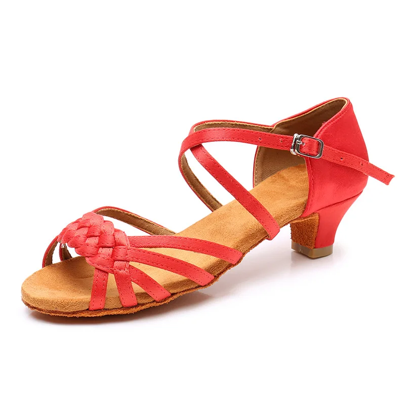 Zapatos de baile latino para niñas, zapatos de tacón bajo para mujeres, zapatos de baile latino, sandalias modernas de Salsa latina de Tango, tacón de 3,5-4,5 CM