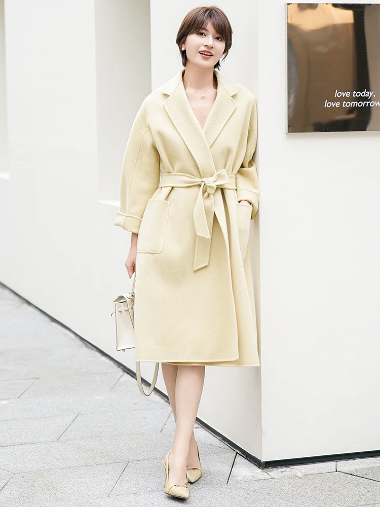 

Двустороннее шерстяное пальто Ele от Jiang Feifei, средней длины, женское, модное, зимнее, прямого кроя, в стиле OL