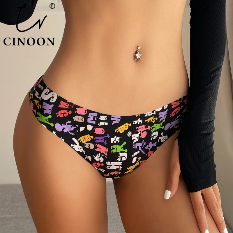 CINOON Sexy Seamless Women Panties Low-waist Printing Underwear Female G String Lingerie Temptation Thong Breathable Intimates