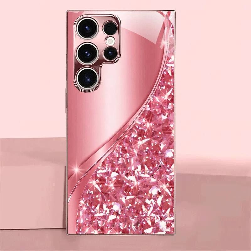 Pink Glitter Diamond Print phone case mobile phones s25 ultra case Glass for Samsung Galaxy S26 S25 S24 S23 S22 S21FE,Ultra,Plus
