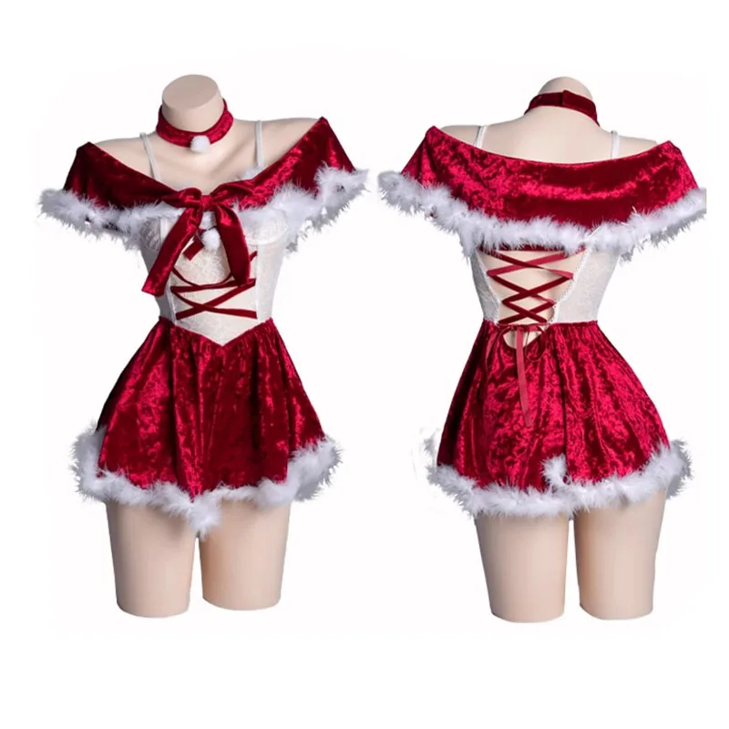 Ropa navideña de Papá Noel para mujer, disfraz de chica Lolita de Anime, vestido de encaje con volantes, trajes de Navidad, disfraz de uniforme