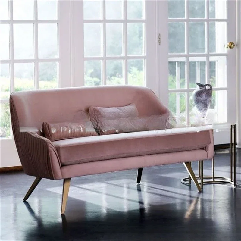 Nordic Modern Creative Stainless Steel Flannel Three-person Sofa Furniture Sales Office Hotel Reception Sofa