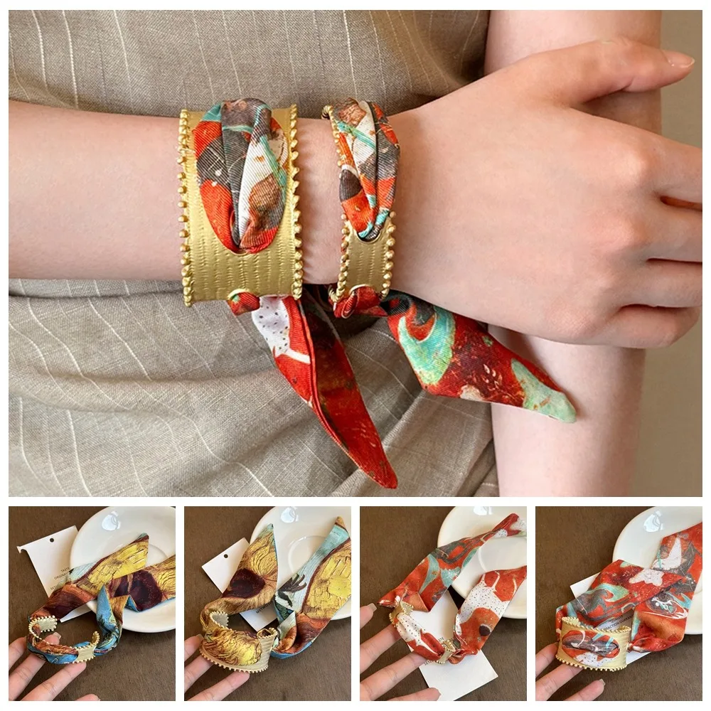 Hand Ring Scarf Opening Bangles Jewelry Accessories Lace Up Handkerchief Bracelets Smudge Hollow Bohemian Bangles Women