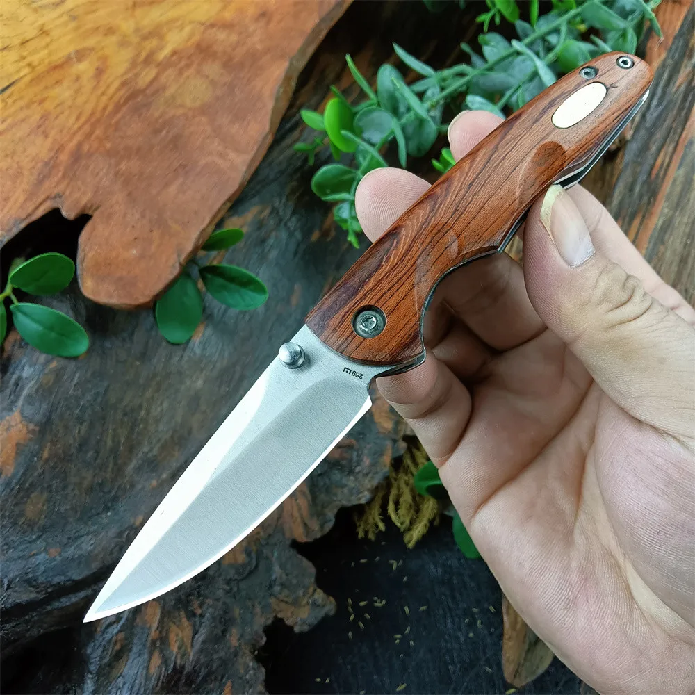 Outdoor BK 269 Combo Pocket Folding Knife 440C Blade Sour Branch Wood Handles Hunting Tactical Knife Camping Defense EDC Tool