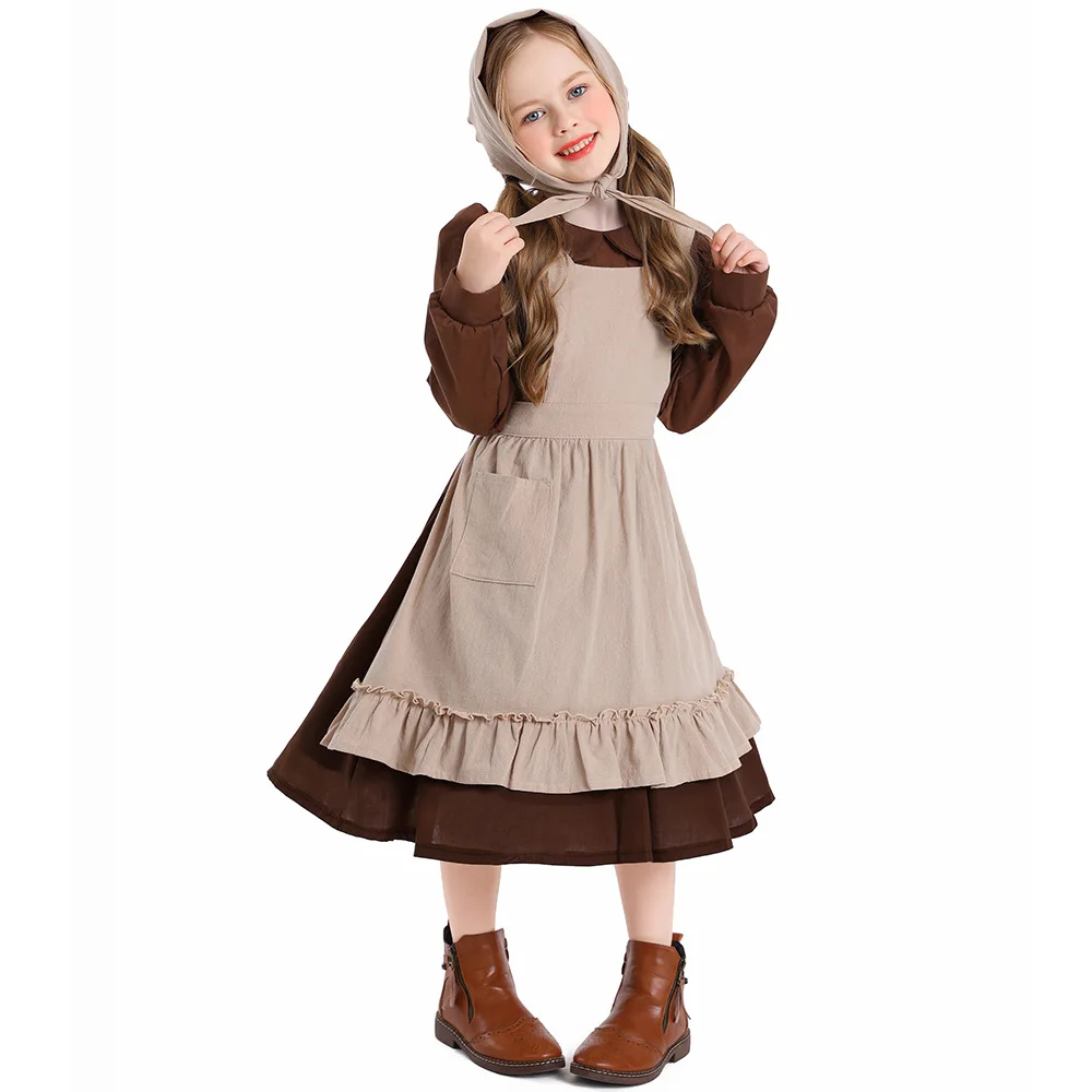 Umorden Pilgrim Girl Costume Colonial Farm Village Girl Costumes Pioneer Prairie Dress Child Kids 2-4Y 4-10Y 10-16Y Tween Teens