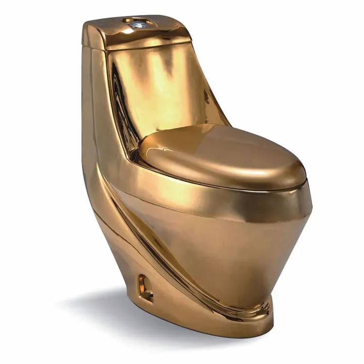 2025 New Design Sanitary Ware Bathroom WC Golden Color Ceramic Toilet Basin Luxurious New Style Dual-Flush One Piece S-Trap