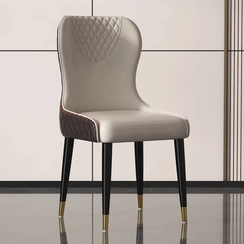 Light Luxury Solid Wood Dining Chair Backrest Soft Bag Chair Home Restaurant Hotel Cafe Smiley Leather Chair