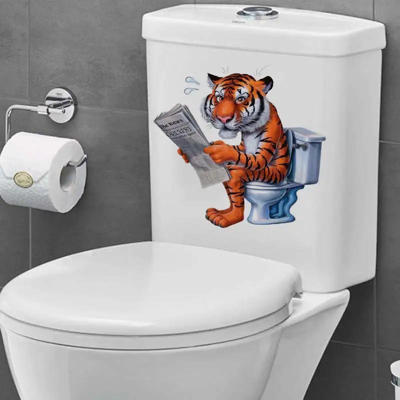 Divertido gato perro zorro tigre Animal en el inodoro pegatina baño cubierta de inodoro pegatina de pared WC decoración del baño del hogar S353