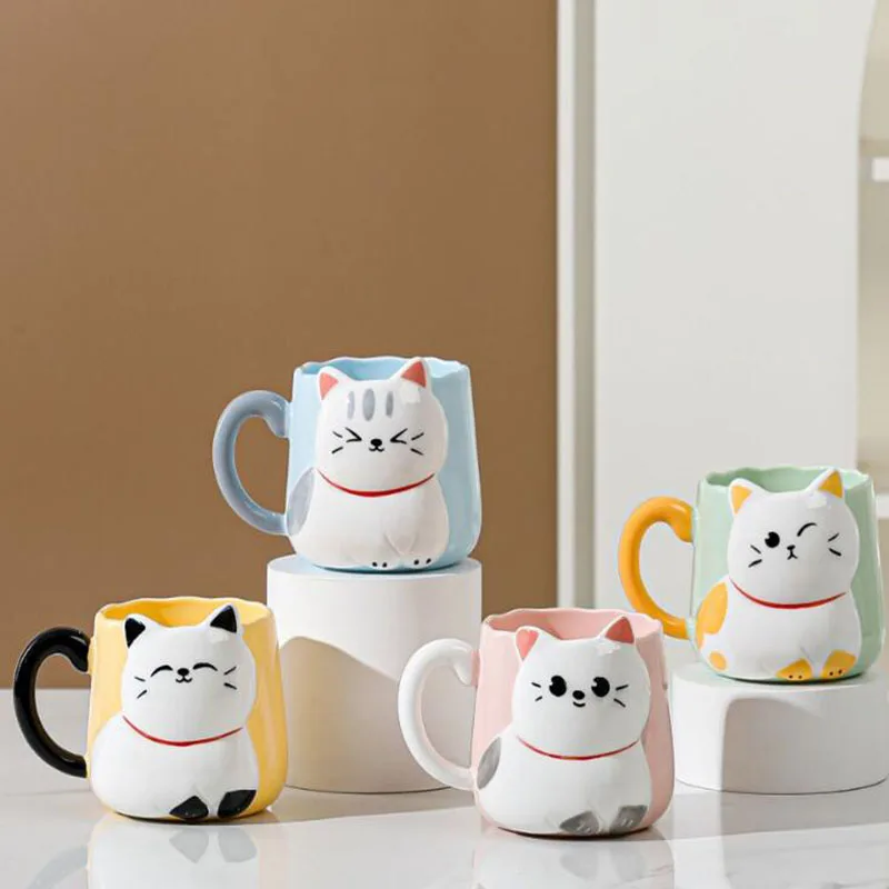 

Creative Hand-painted Relief Cat Pattern Coffee Mug Ceramic Breakfast Milk Mug Household Water Cup Kitchen Drinkware