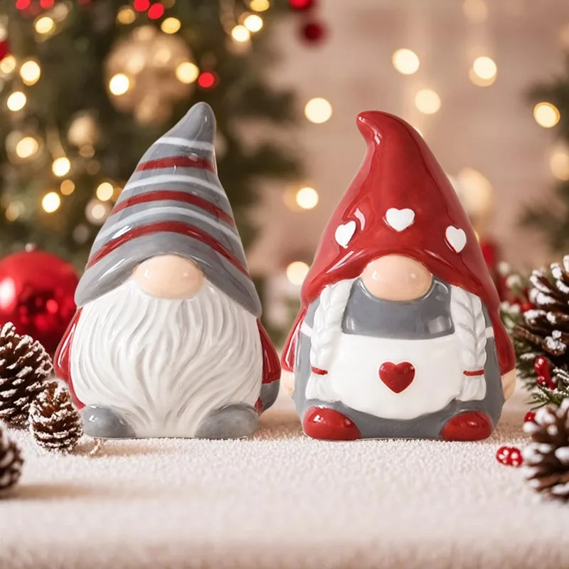 Nordic Santa Claus Ceramic Salt and Pepper Bottle Creative Christmas Elf Pepper Bottle High Value Ornament Embossed Ornament