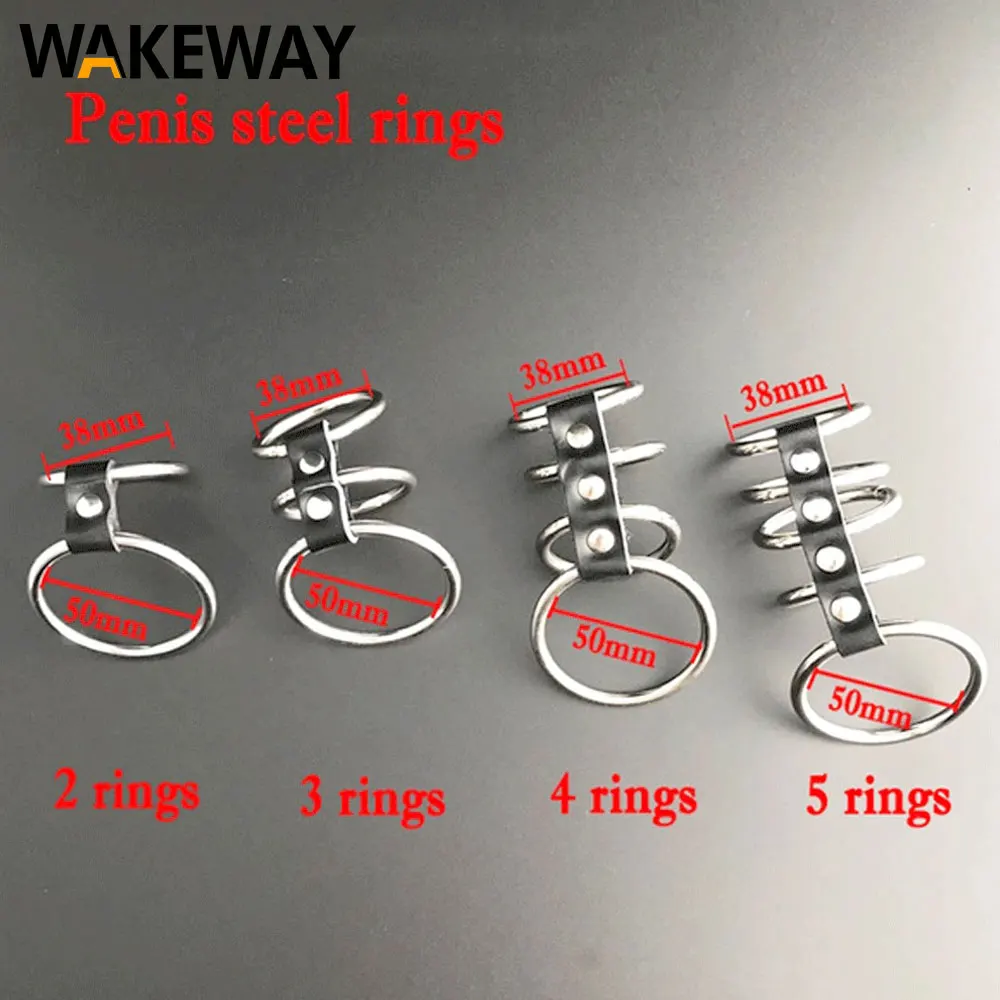 WAKEWAY 2/3/4/5/ Ring Metal Penis Ring Penis Sleeve Delayed Ejaculation Chastity Cage Male Sex Toys