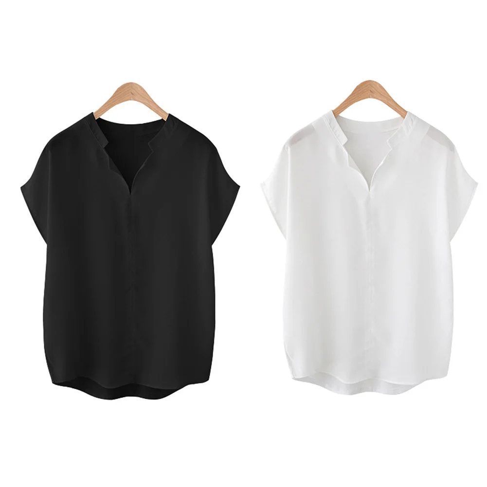 Новая женская шифоновая рубашка с короткими рукавами, стильный свободный топ с v-образным вырезом