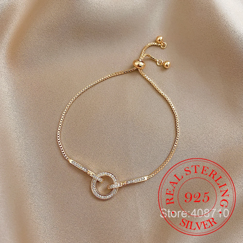 Bracelet coréen Simple en argent Sterling 925, chaîne ronde en cristal pour femmes et hommes, bijoux de fête de mariage, cadeau, argent réel