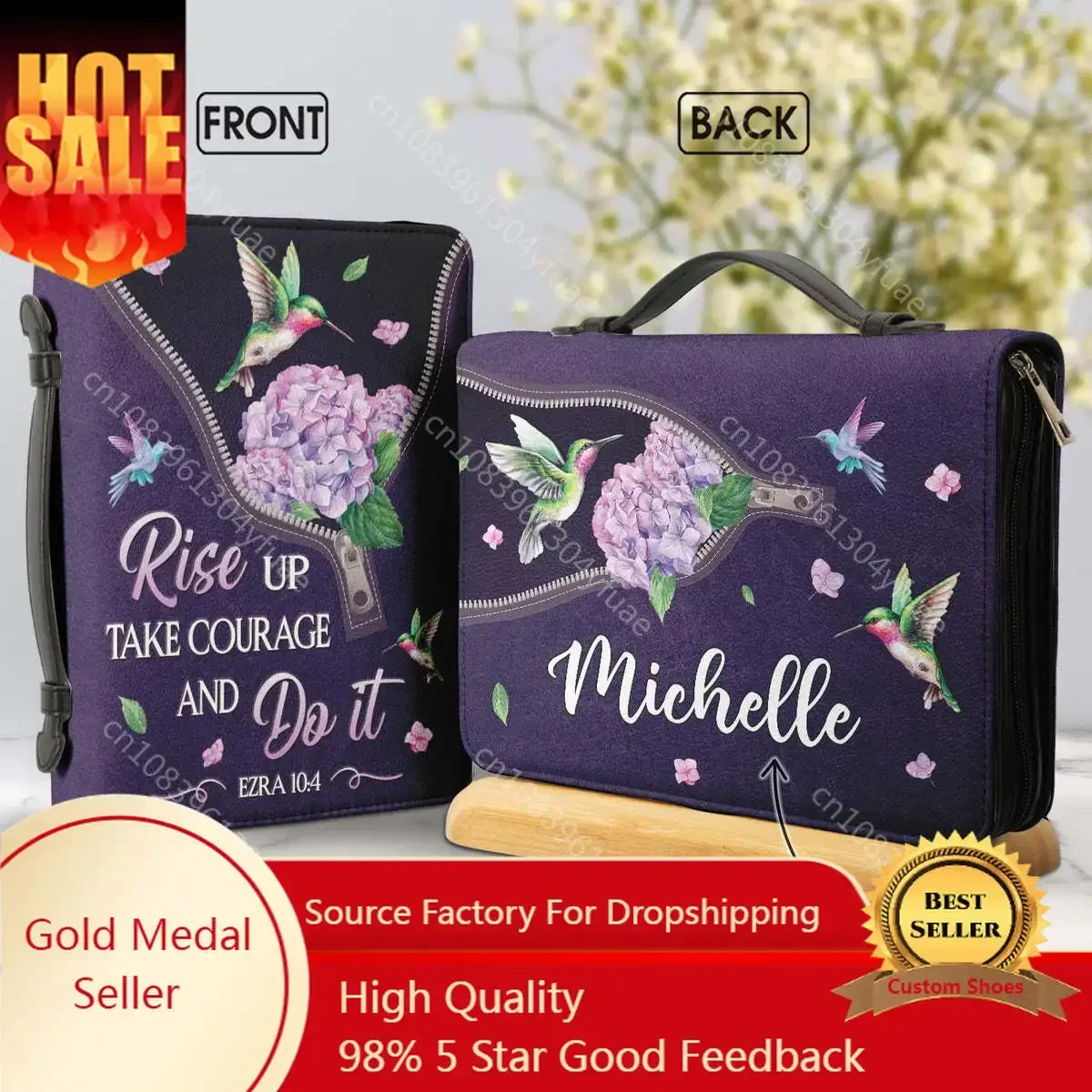 

Purple Bird Floral Bible Sentence Print Ladies Bible Storage Bags Christianity Bible Cover Case for Women Personalized Handbags