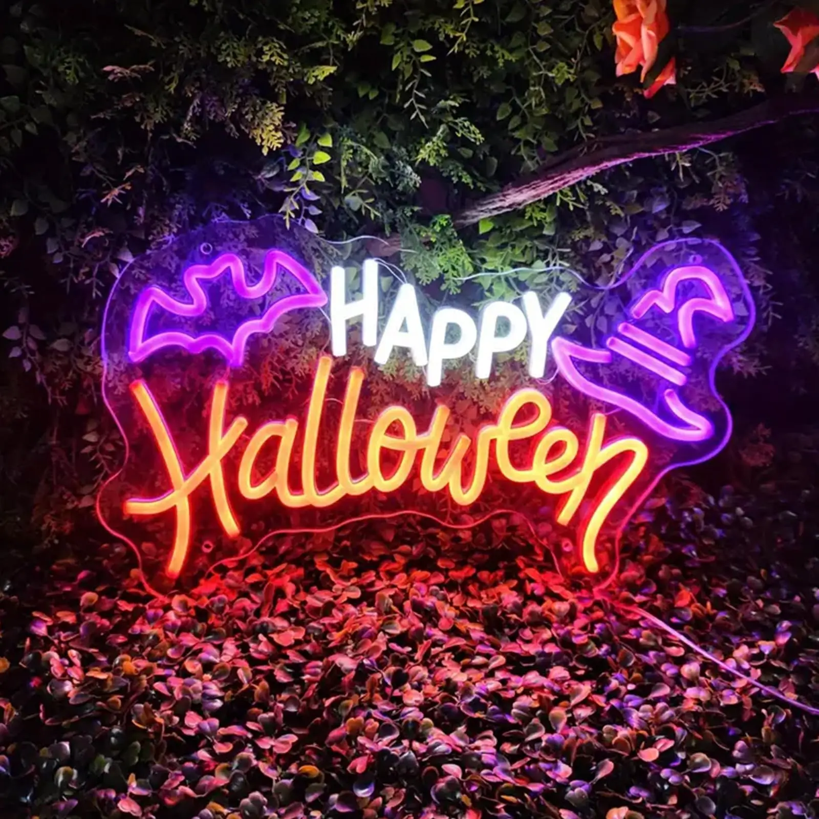 ハッピーハロウィン-ネオンサイン-壁装飾用-usb電源-調光スイッチ付き-ハロウィン-寝室-誕生日パーティー-バーショップ装飾用