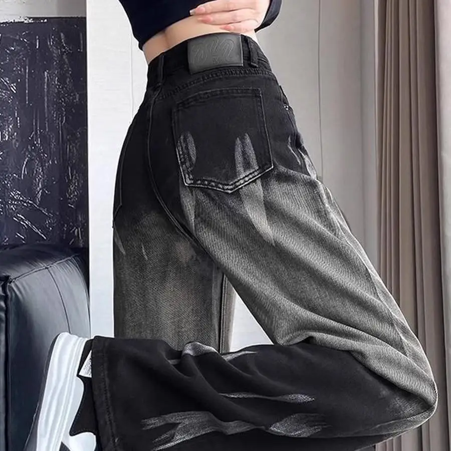 

Американские джинсы-стрейт с эффектом тай-дай для женщин, весенние, новые, маленький размер, облегающие, с высокой талией, свободные, широкие брюки, длинные штаны