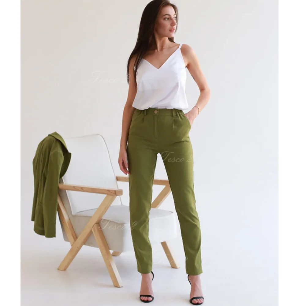 Conjunto de 2 piezas de pantalones de verano para mujer, chaqueta con solapa de pico, un botón