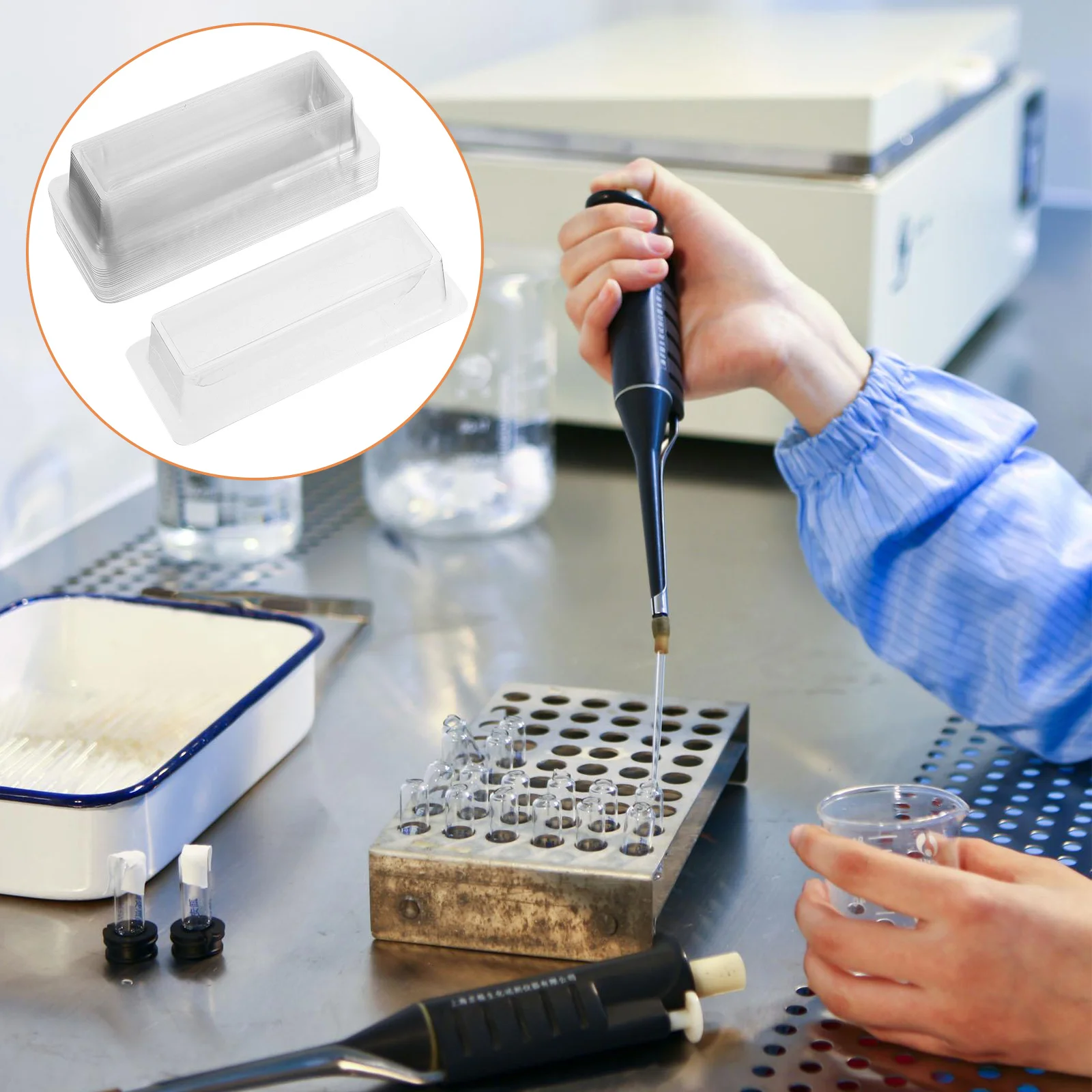 

20pcs Disposable Sample Adding Slots Accurate Liquid Suction Transparent Reagent Box For Lab Sterilized Plastic Pipette Storage