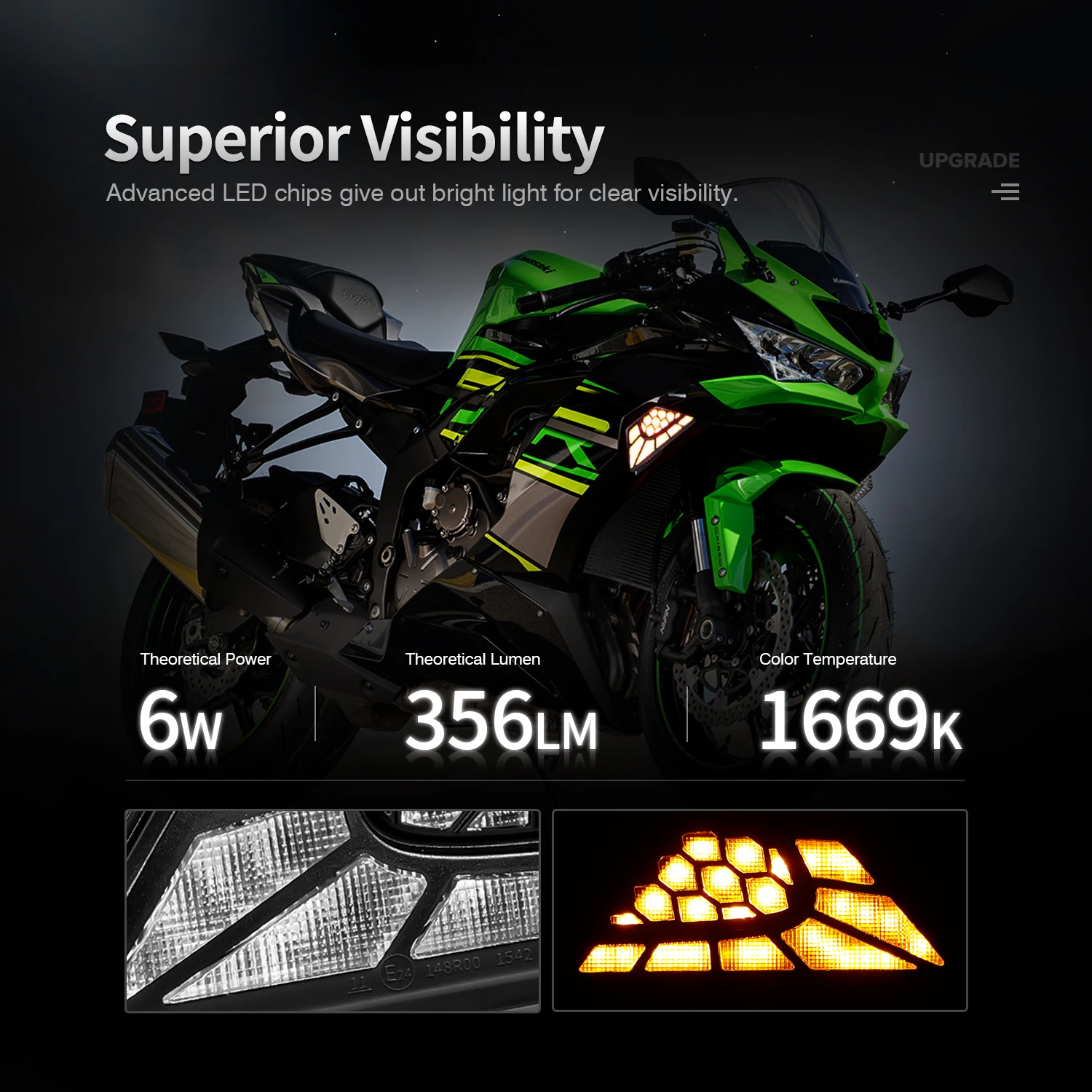 E24 LED Turn Signals For Kawasaki Ninja 500 EX500 2024 2025 650 400 300 250 ZX6R ZX-6R Indicators Motorcycle Flasher W/ Resistor
