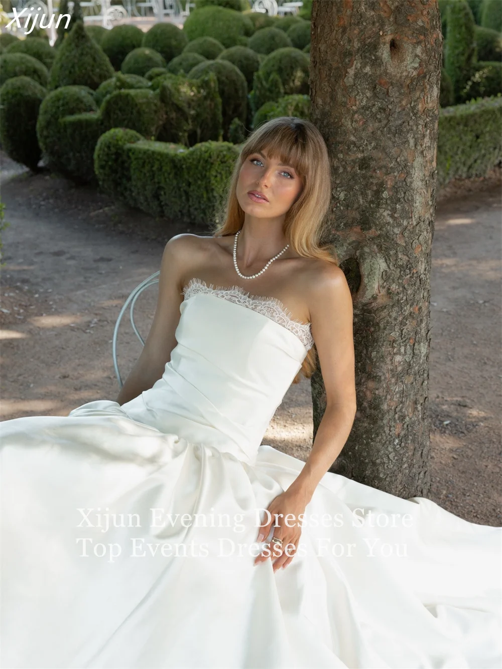 Xijun Elegant A-Line Civil Wedding Dress Strapless Lace Women's Wedding Dresses Floor-Length Engagement Gown 2026 Customized