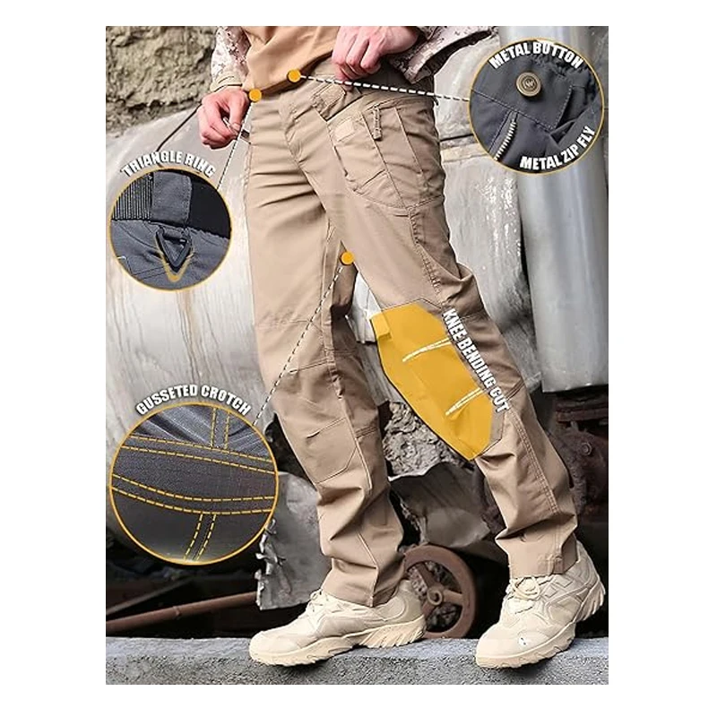 Cargo Pants Hiking Men Outdoor Waterproof Multi-pocket Tactical Trousers Camping Spring Autumn Combat Rip-Stop Work Pant