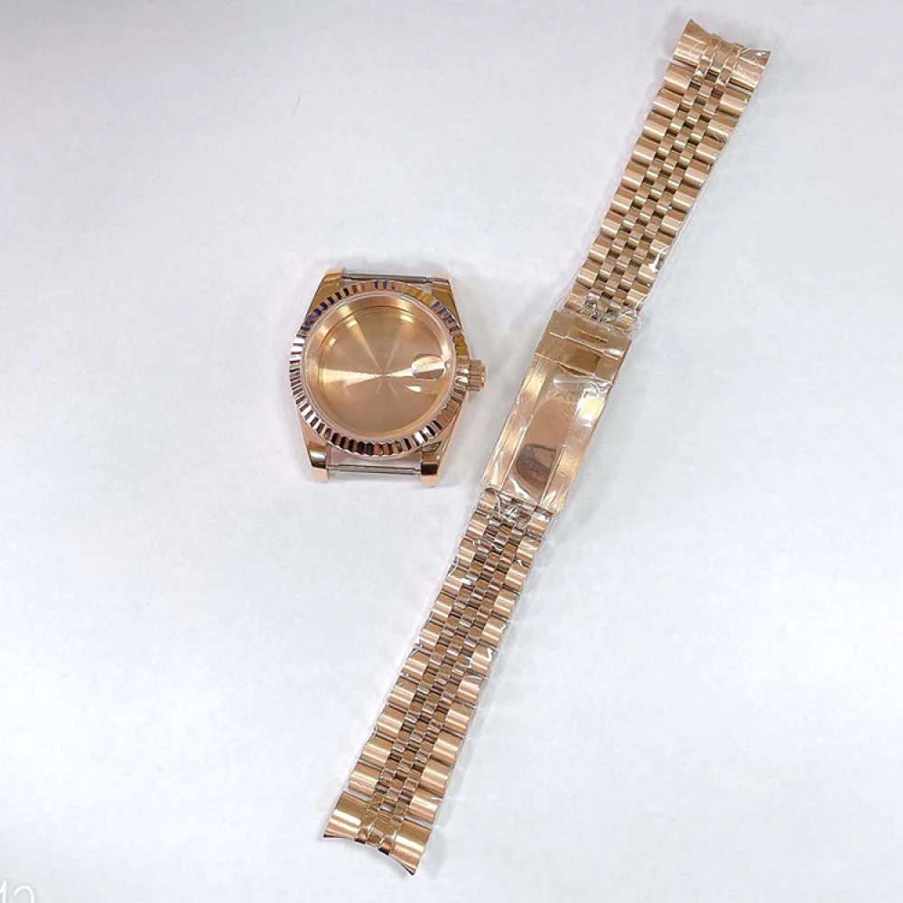 36/39mm PVD Rose Gold Oyster Perpetual-type Case Strap Sapphire Glass Fluted Bezel Jubilee Bracelet For NH35/NH36 Movement