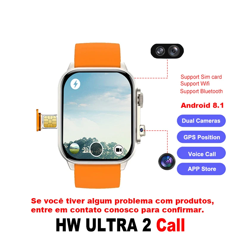 ساعة ذكية كاملة من Netcoms 4G للرجال والنساء HW ULTRA 2 CALL Android 8.1 بطاقة SIM GPS WIFI APP تنزيل كاميرا مزدوجة ساعة ذكية