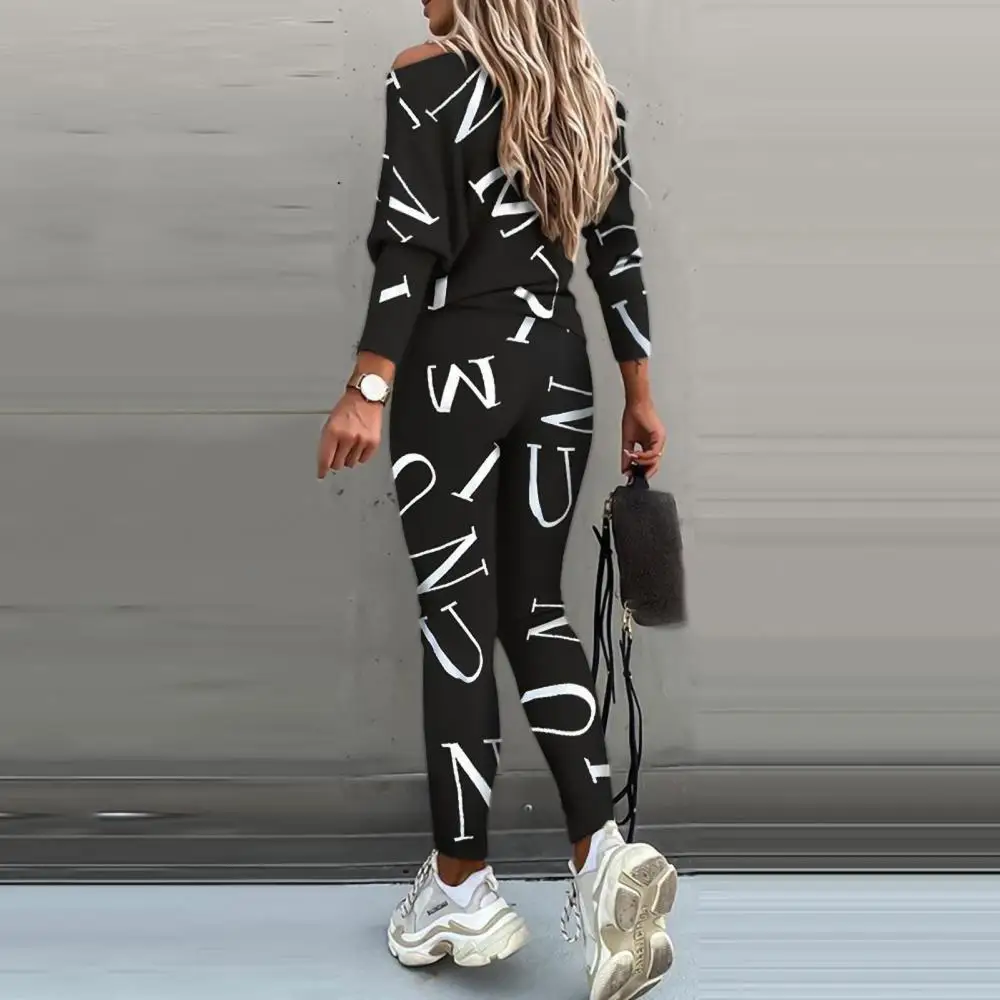 Casual Sweatsuit Two Pieces Set Off Shoulder Women Women Spring Letters Outfit Sports Suit Skin-friendly