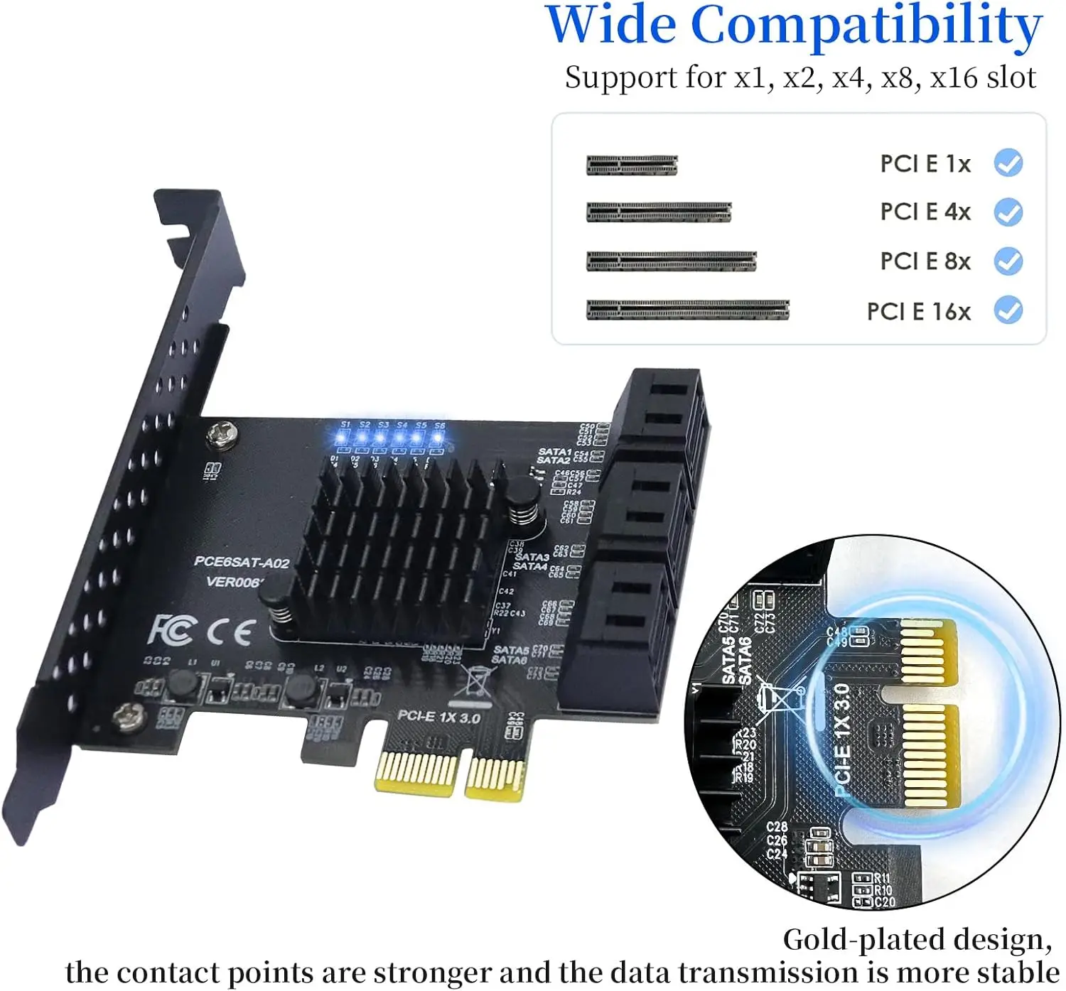PCI-E 1X to SATA 3.0 Controller Card,6-Port SATA 3 6Gbps Expansion Card Supports PCI-Express Slots Compatible with SSDs and HDD